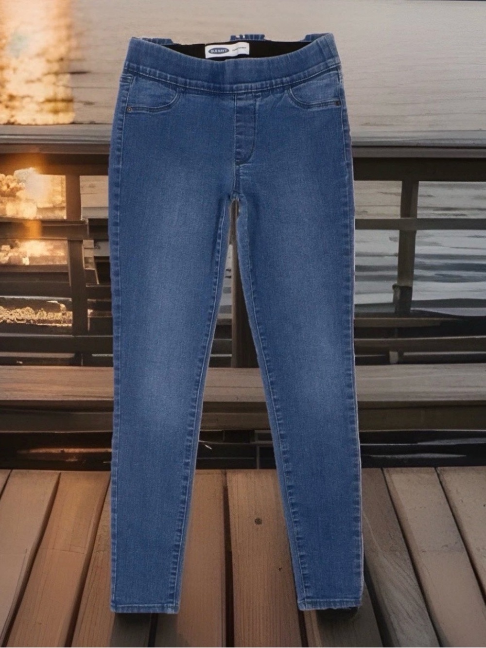 Old Navy Super Skinny Pull On Jeans Size 4 (28x28) Blue Stretch Womens Comfort